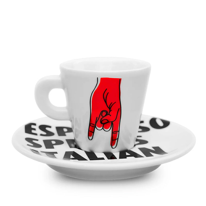 "Espresso Speaks Italian" Espresso Cup and Saucer Set of 6