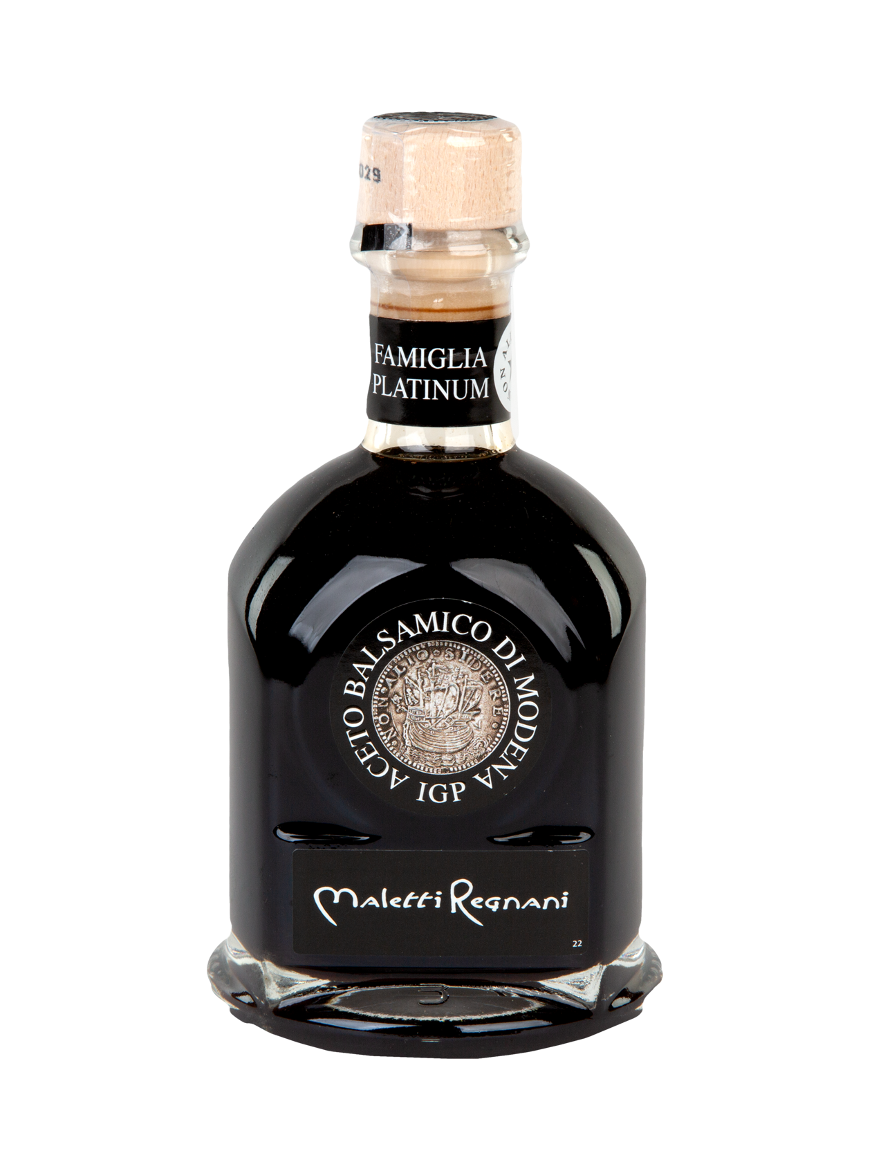 Bottle of Famiglia Platinum Balsamic Vinegar on a white background