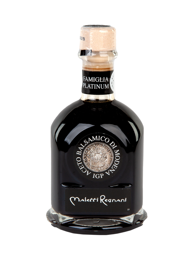 Bottle of Famiglia Platinum Balsamic Vinegar on a white background