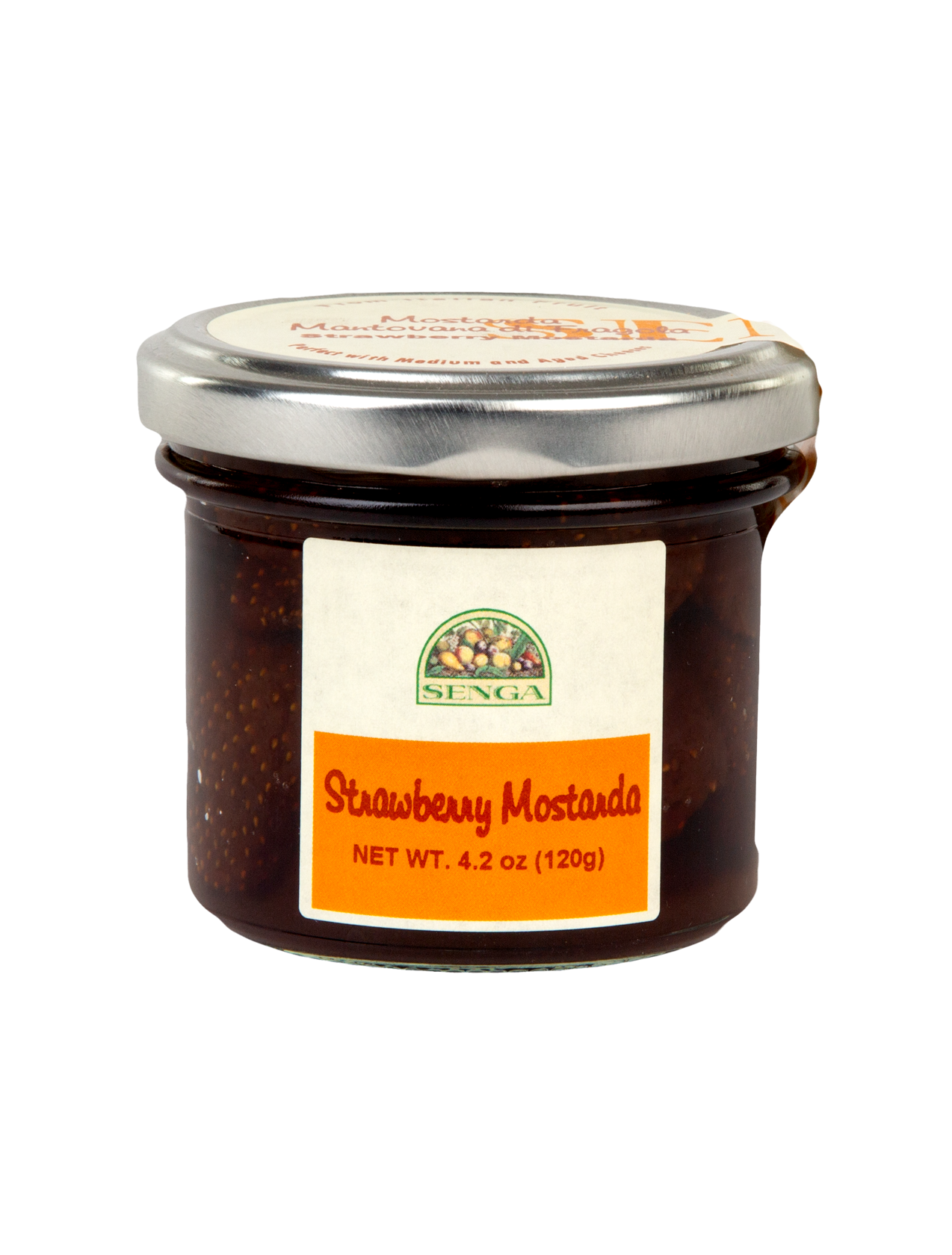 Jar of Senga Strawberry Mostarda on a white background