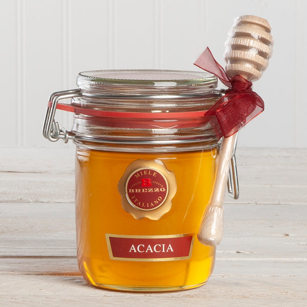 Acacia Honey in Glass Jar with Wooden Honey Dipper  - 14.1 oz