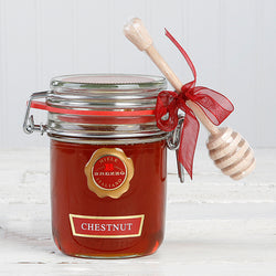 Chestnut Honey in Glass Jar with Wooden Honey Dipper  - 14.1 oz