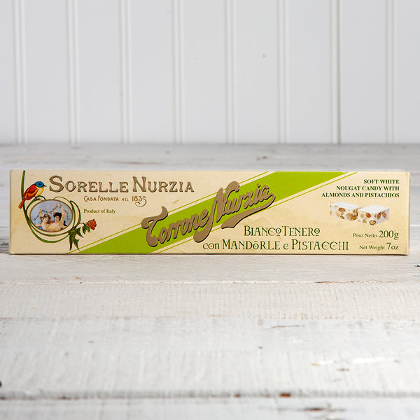 Soft White Nougat Torrone with Almonds and Pistachios - 7 oz