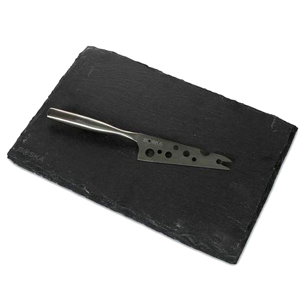 Cheese Board and Knife Serving Set, Stainless Steel and Slate, 12.8" x 9.45"